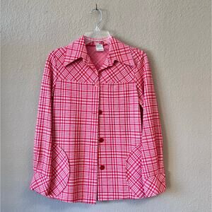 Vintage 1970's Pauline's Sportswear red houdnstooth button down top size 10